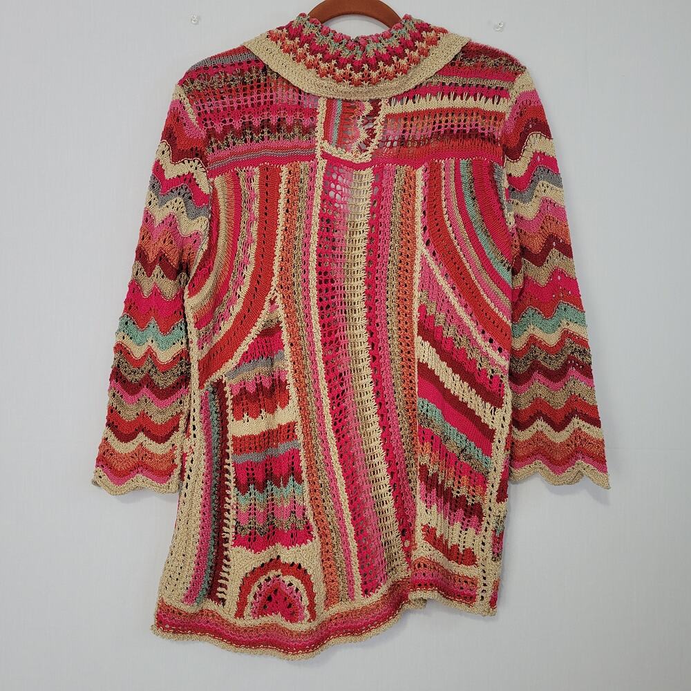 ZoZo Colorful Mixed Print Open Knit 3/4 Sleeve Cardigan size 1X Artsy Boho Retro - Picture 7 of 7